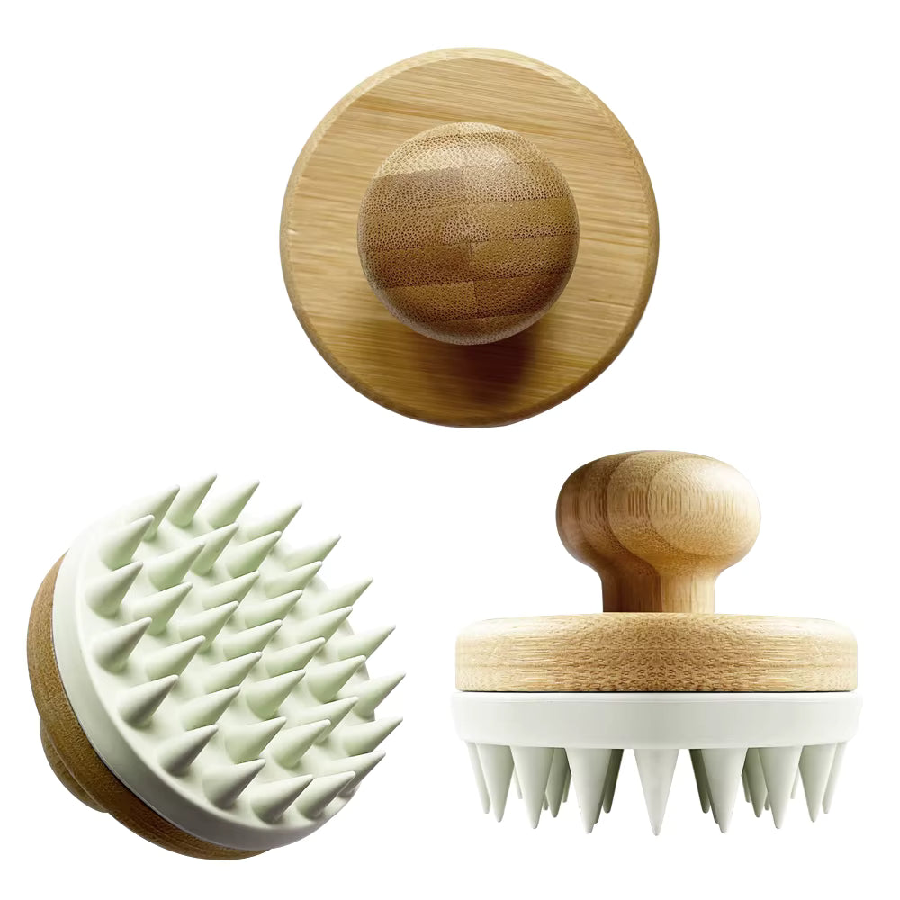 Bamboo & Silicone Scalp Massager - white