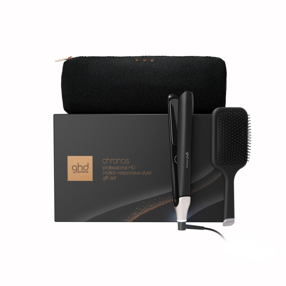 GHD CHRONOS HAIR STRAIGHTENER FESTIVE GIFT SET IN BLACK