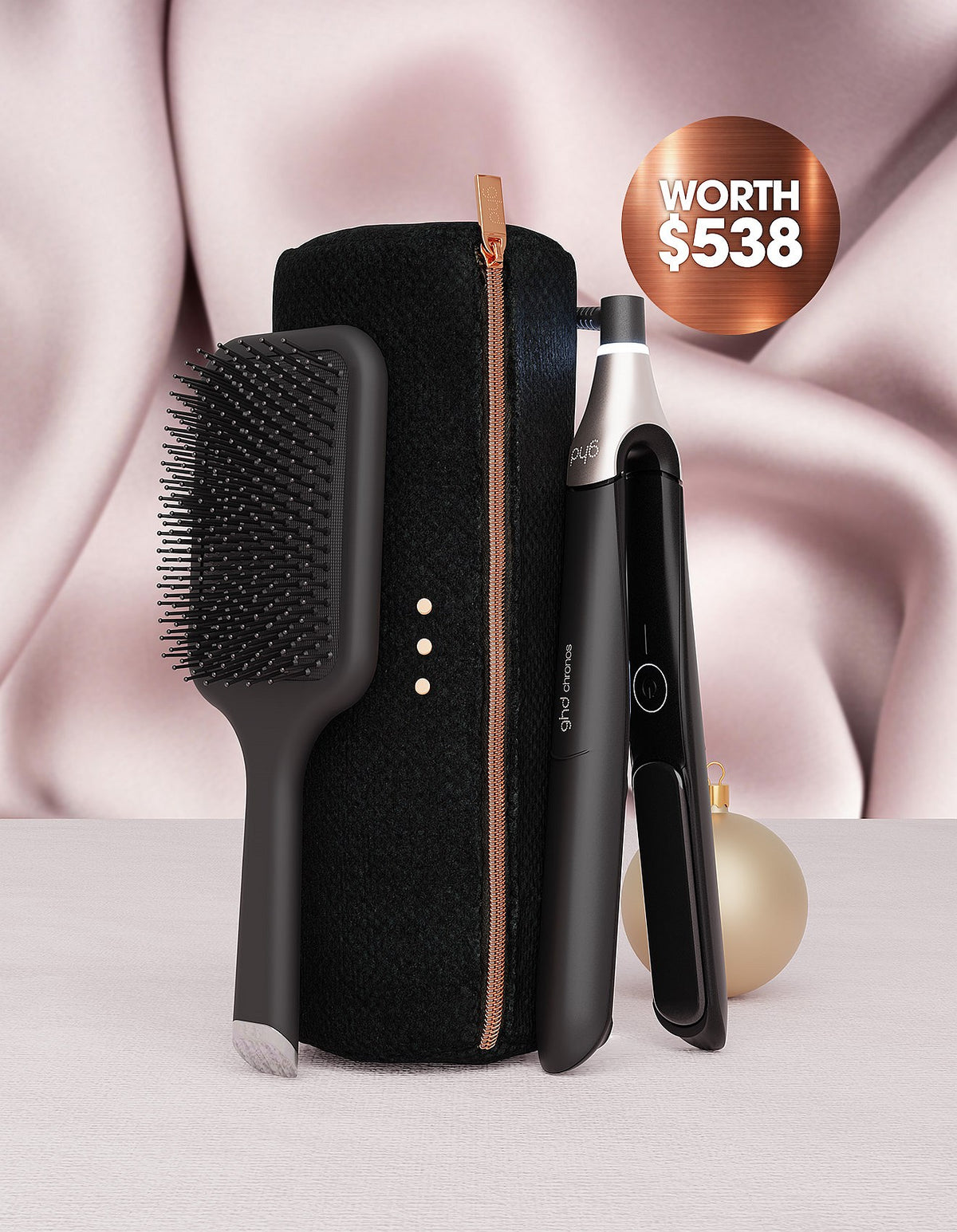 GHD CHRONOS HAIR STRAIGHTENER FESTIVE GIFT SET IN BLACK