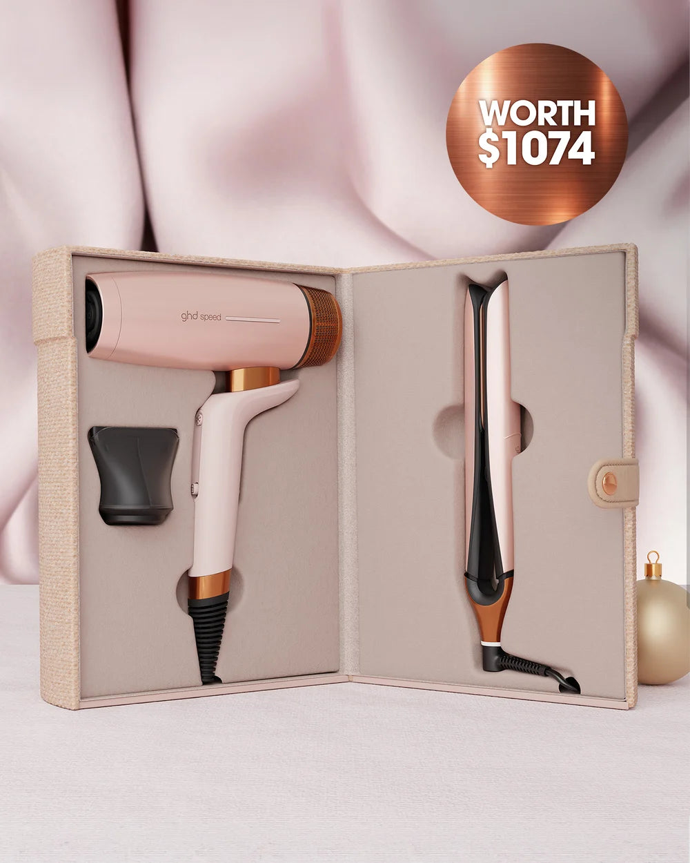GHD DELUXE HAIR DRYER AND STRAIGHTENER GIFT SET IN CASHMERE BEIGE