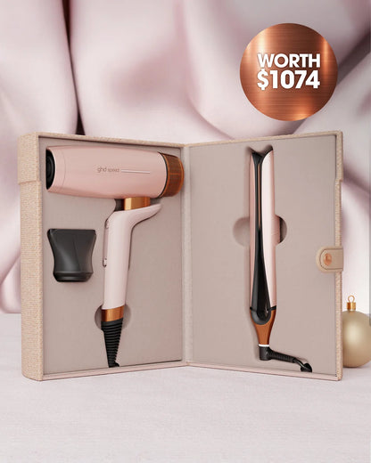 GHD DELUXE HAIR DRYER AND STRAIGHTENER GIFT SET IN CASHMERE BEIGE
