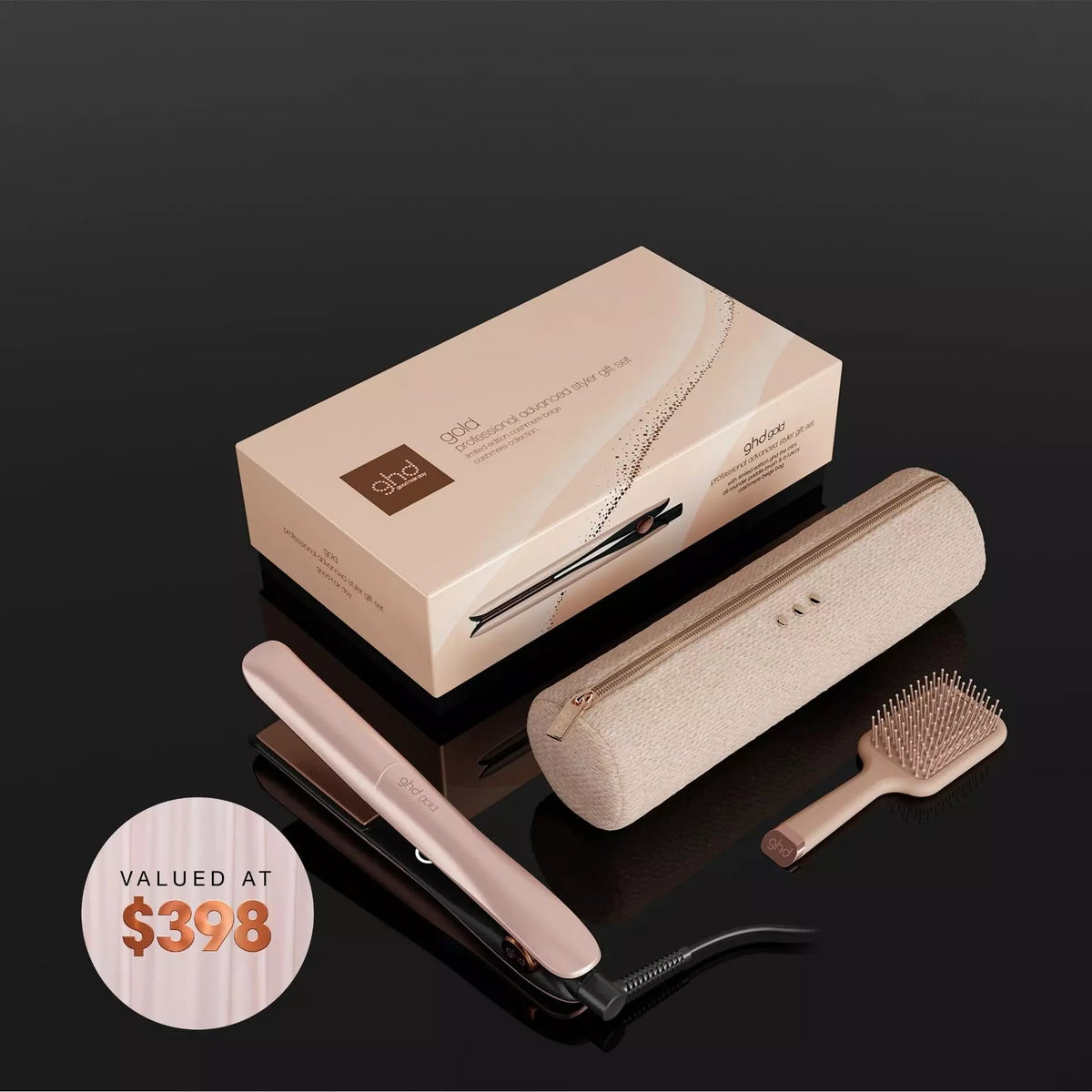 GHD GOLD HAIR STRAIGHTENER FESTIVE GIFT SET IN CASHMERE BEIGE