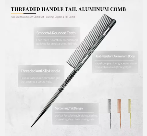 Threaded Handle Tail Aluminum Comb - Rose gold