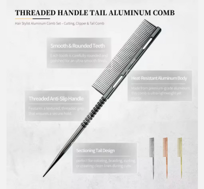 Threaded Handle Tail Aluminum Comb - Rose gold